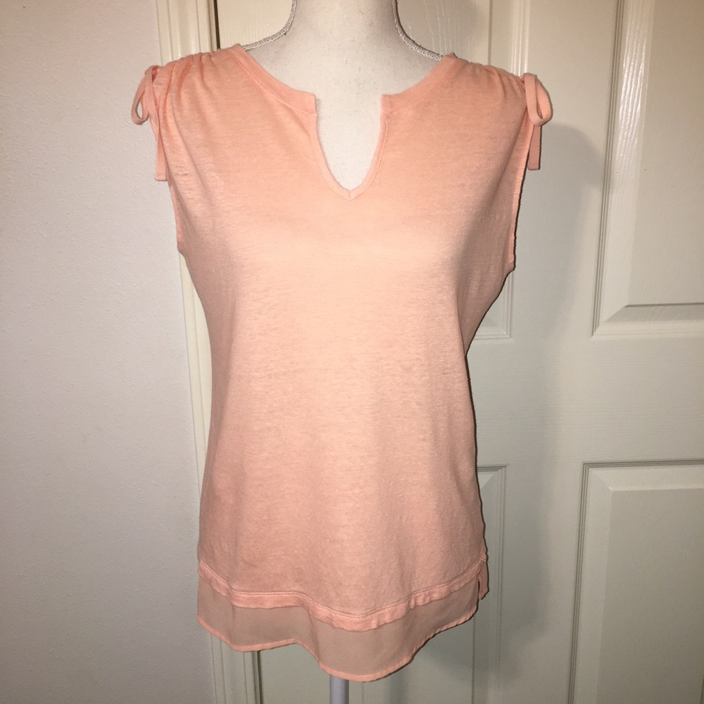 Sanctuary Sleeveless Linen Top With Ruched Shoulders